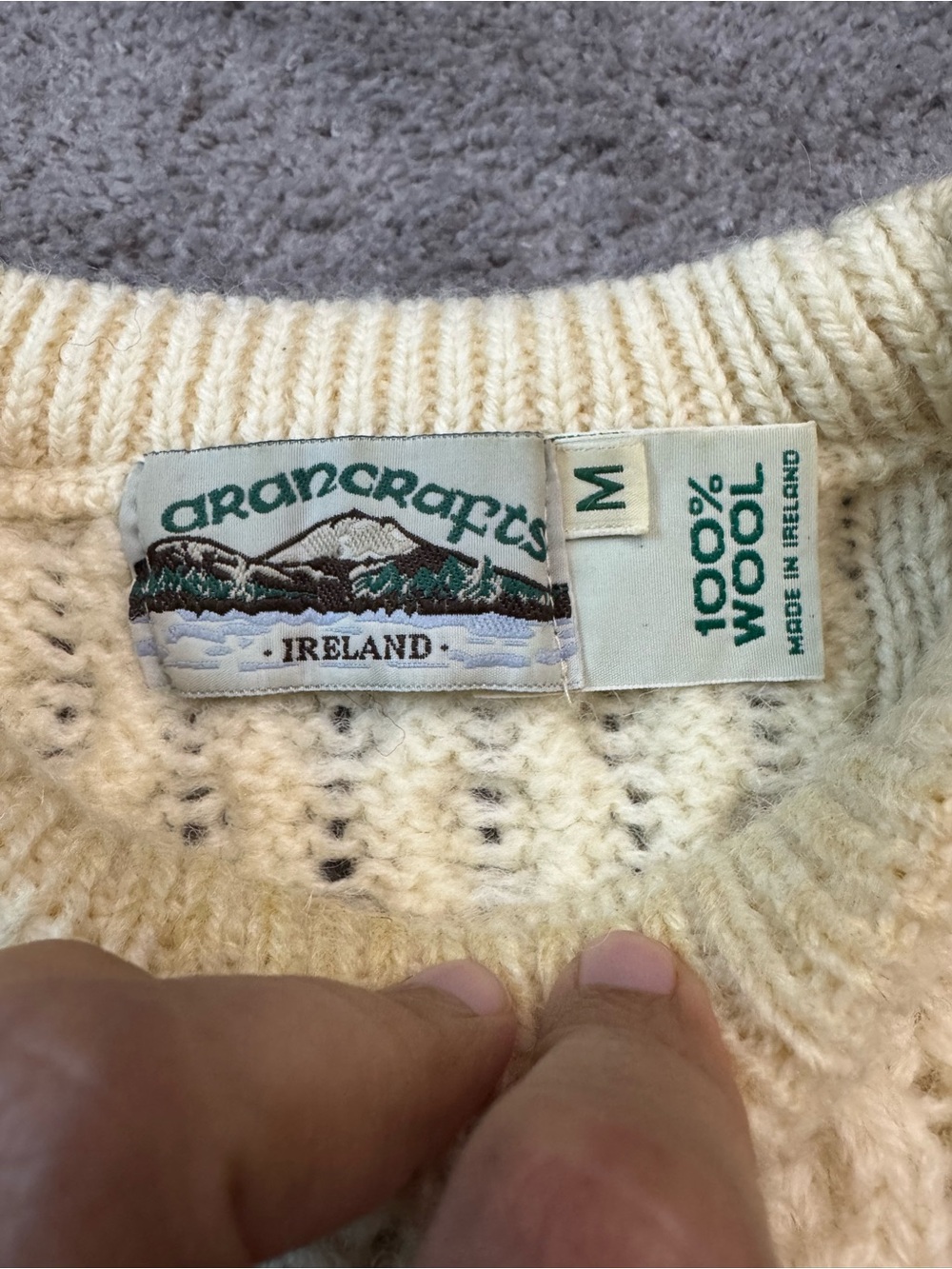 Aran Crafts Cream Cable Knit Crewneck Wool Sweater- Size M - Picture 3 of 6